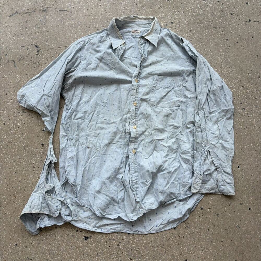 Vintage 50s Towncraft Blue Pattern Cotton Distressed Shirt